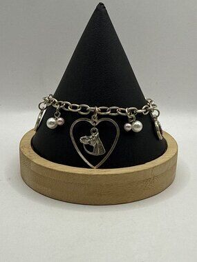 Vintage Silver Horse Charm Bracelet Equestrian Coquette Core Pearl Hearts